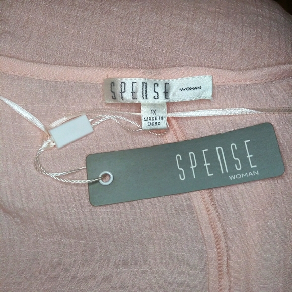 Spense Size 1X Gauzy Lace Trimmed, Light Pink Sleeveless Boho Tunic Top - Picture 6 of 9